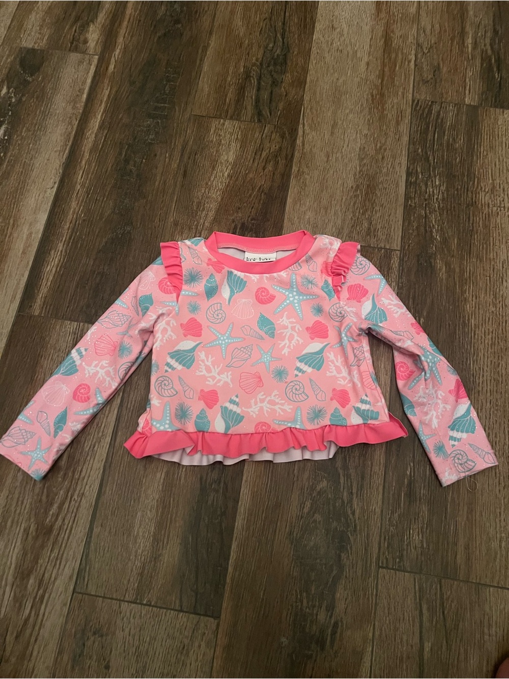 Nicole Miller Pink Seashell & Starfish Ruffle Rashguard